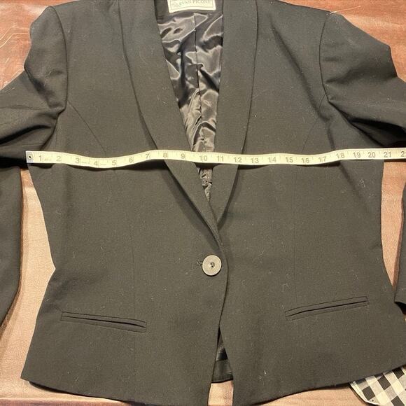 Vintage 80's Evan Picone Worsted Wool Black SIngle Button Blazer Womens 10/12 - Picture 14 of 15